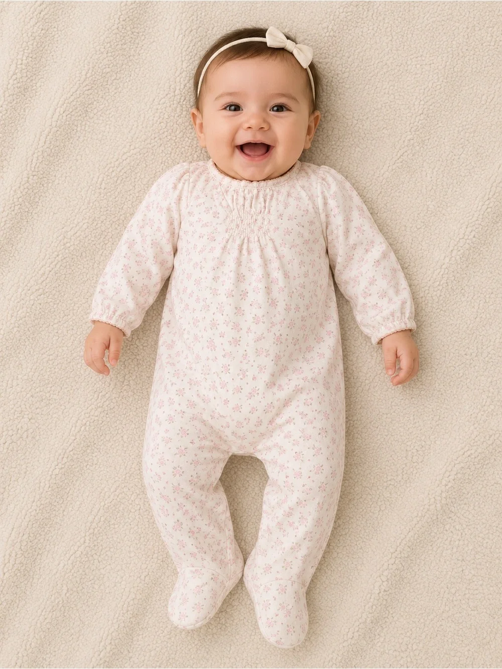 3-6 MTH GAP Cream Footed One-Piece with Pink Floral Print